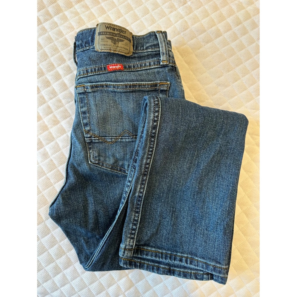 Wrangler Mens Slim Straight Jeans 28x30 Medium Wash Blue Stretch Western Classic